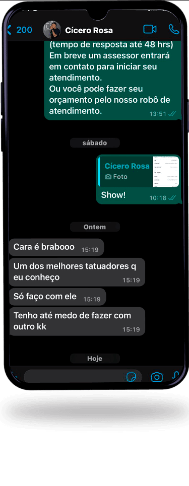 Print de depoimento de cliente satisfeito com tatuagem do Chris Tatuador, 4